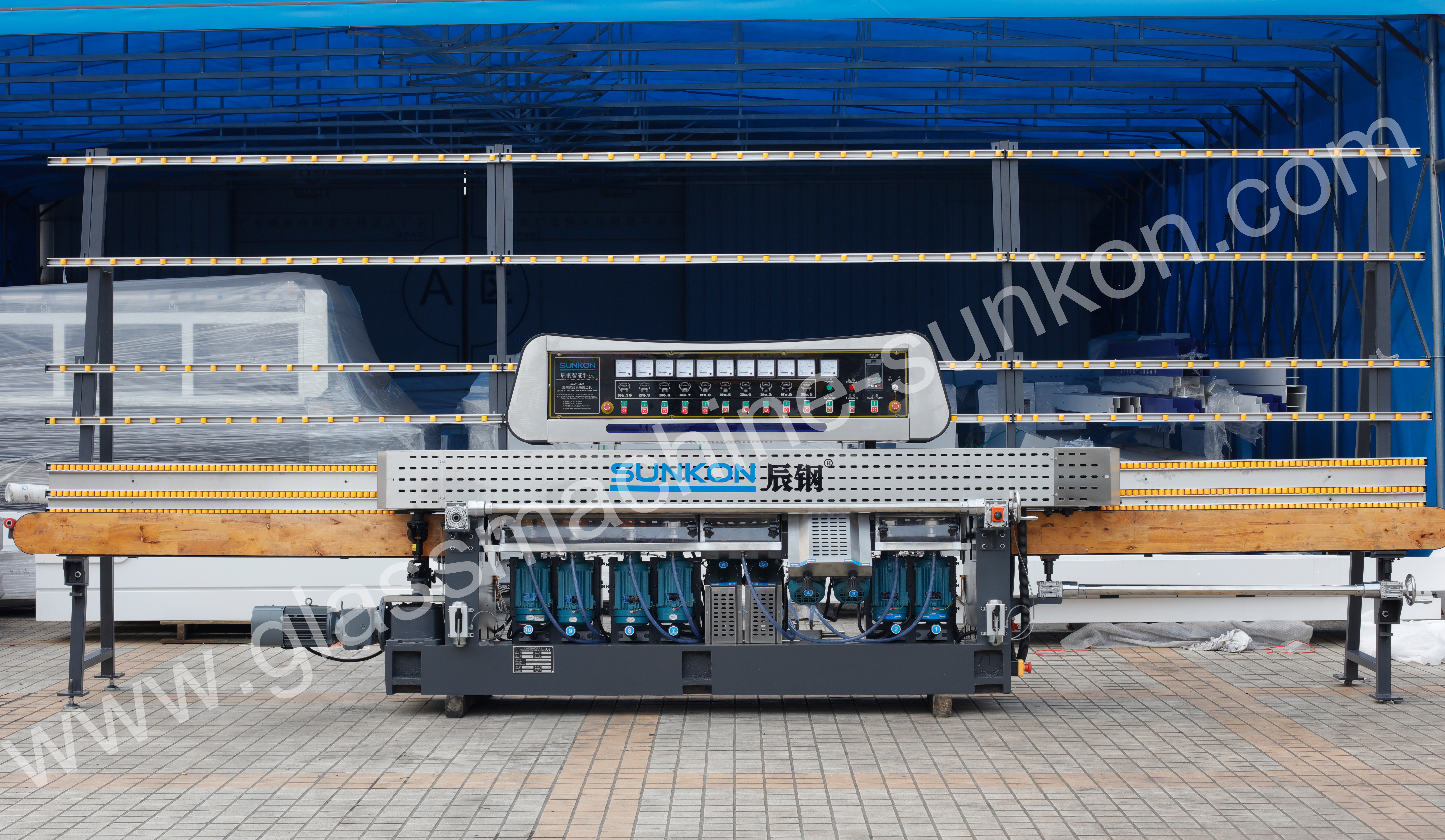 glass straight line edging machine with 10 motors